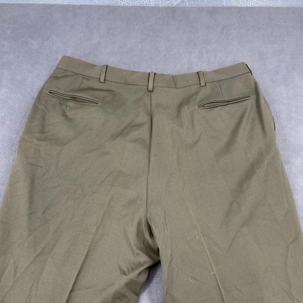 Berle‎ Tailored Mens Pleated Trousers Olive Green Khaki Cuffed Dress Pants 35x29